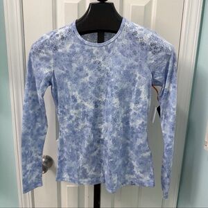 NWT Koi Stretch Women's Size XXS Floral Butterfly Blue Long Sleeve Shirt